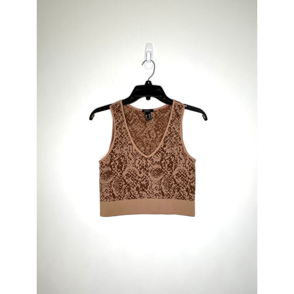 Forever 21 Printed Crop V Neck Tank Sz M/L Brown/Tan Animal